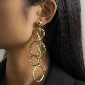 Dangle Earrings Hollow Circle To Circle (Color: Golden)